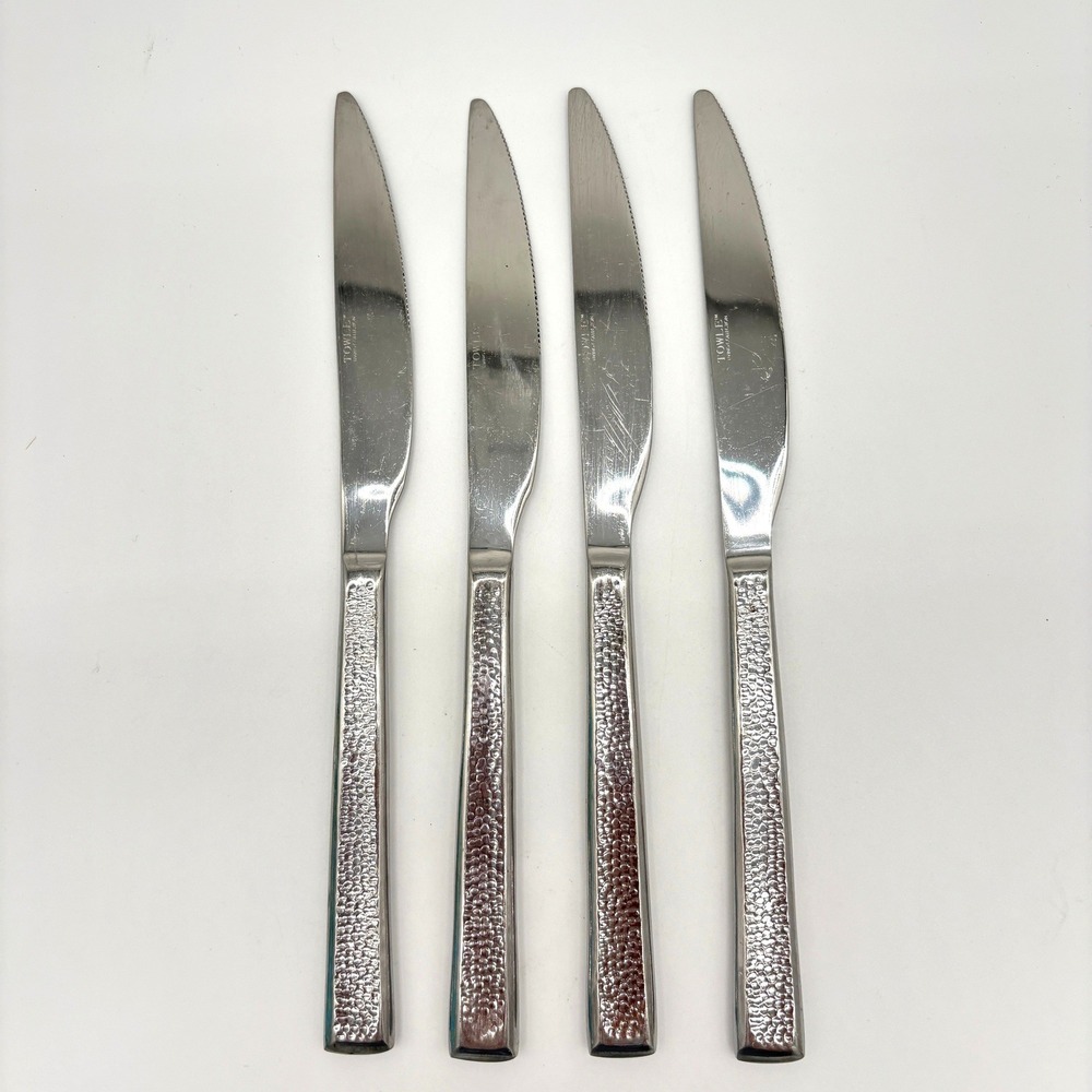 Towle Living Texture Stainless Steel Dinner Knives Set Modern Handle Dining 4pc